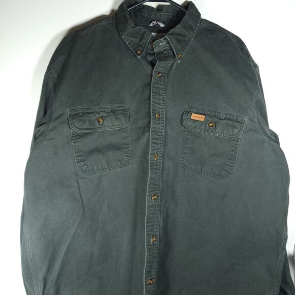 Carhartt Men S09 Oakman 2XL Olive Green Long Sleeve Button Up HeavyWeight Shirt - Picture 2 of 14